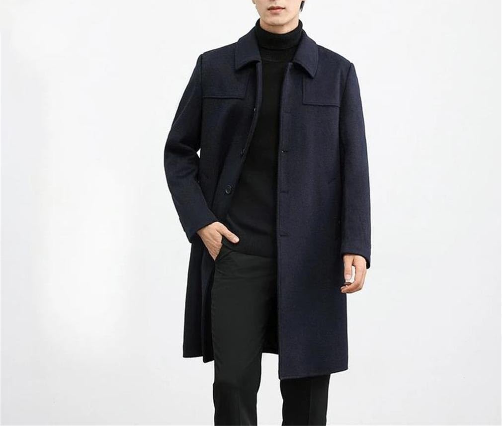 Men Wool Overcoat Winter Mid Length Wool Jacket Casual Thicken Coat