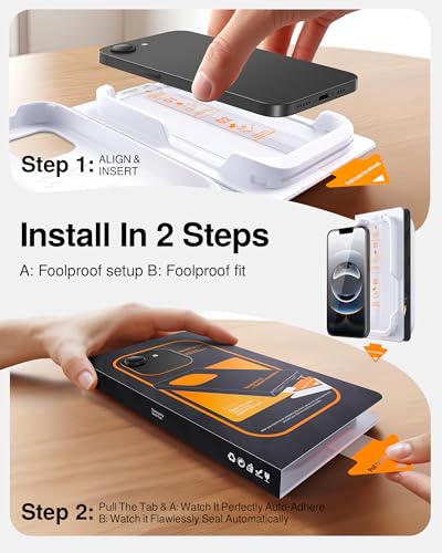 Image of SMARTDEVIL 2 Pack for iPhone 16e /14 /13Pro /13 Screen Protector | Tempered Glass, SmartPull Box Bubble-Free Instant Install Applicator, 9H Military-Grade Protection, Case-Friendly