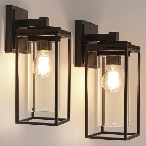 LUTEC 2 Pack Outdoor Wall Light Fixtures, Exterior Waterproof Lanterns with Aluminum Frame and Clear...