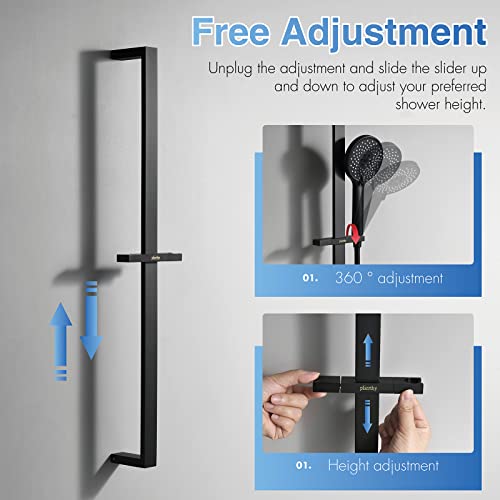 28 Inch Shower Slide Bar For Bathroom With 360°Adjustable Wall Mount Handheld Shower Rod Steel+Copper Polished Matte Black Slide Bar #TOP1