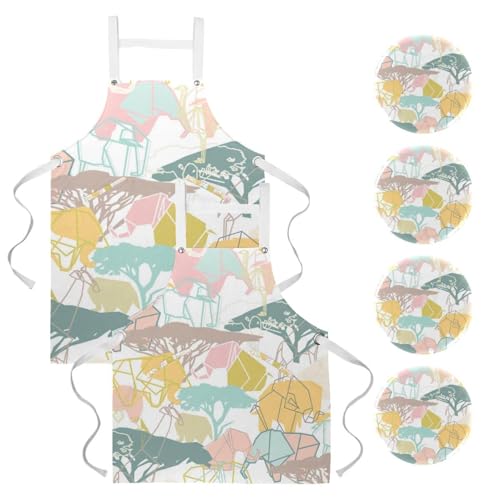 Lot de 2 tabliers de cuisine avec motif géométrie pour la maison et restaurant