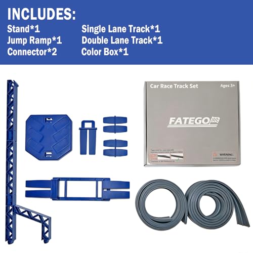 FateGo Flexible Race Track Set with Jump Design, Dual-Lane Race Car Track Toy for Kids Compatible with Diecast 1/64th Cars