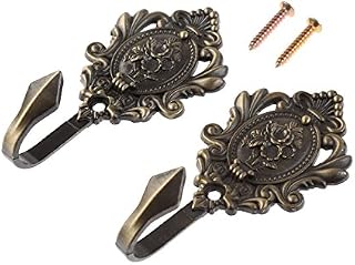 Hicello Wall Hooks Pattern Carved Vintage Drapery Clothes Key Hook Bronze Rose Multi-Function Decorative Hook with Screws 2pcs
