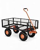 Garvee Steel Garden Cart, 900 LBS Capacity Utility Outdoor Wagon, Heavy Duty Mesh Garden Metal Wagon with Removable Sides and 10 in Tires for Yard, Lawn, Garden
