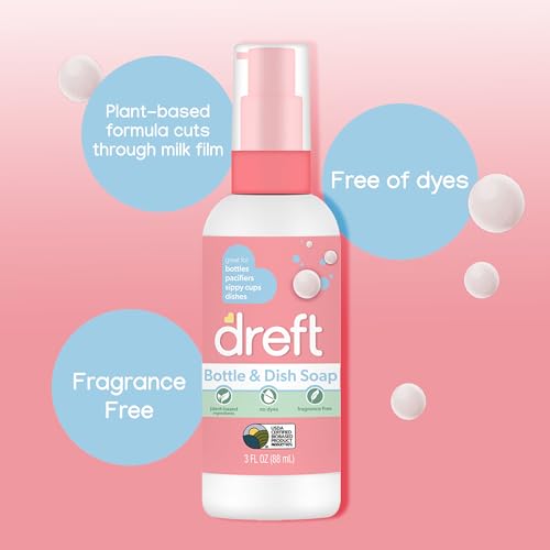 DREFT Bottle and Dish Soap | Made to Clean Baby Bottles, Sippy Cups, Pacifiers, Breast Pumps, & More | Gently Removes Milk Film & Odors | Plant Based, Fragrance Free Dish Soap | 18 Fl Oz (Pack of 3) - Thumbnail 5