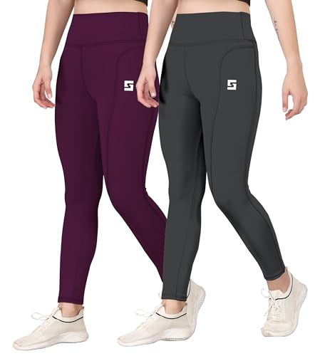 Image of Poojaran Workout Tight /Pants /Legging with Side Pocket, Stretchy Tights and a high Waist for Women and Girls' use in The Gym,Yoga,Running,Cycling