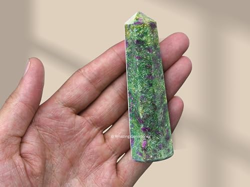 Image of Amazing Gemstone Ruby Fuchsite Crystal Towers - Natural Healing Crystal Point Obelisk for Reiki Healing and Crystal Grid (3 inch to 4 inch INCH)