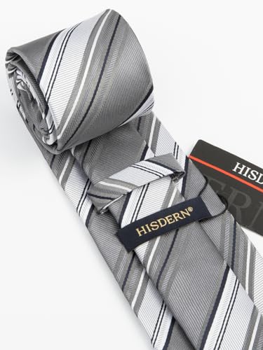 Image of HISDERN Stripe Tie Mens Ties with Pocket Square Set Classic 3.4'' Silk Formal Necktie Handkerchief for Business Wedding