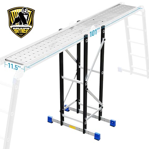 Scaffolding Platform Work with 7 in 1 Multi-Purpose 19.7 Ft Folding Ladder, Supporting Rack and Steel Trays Work Platform