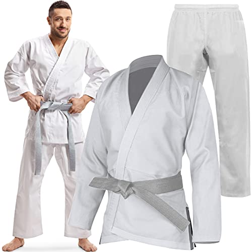 Uniforme de algodón Karate Gi, de Senshi, para estudiantes de karate y artes marciales, con cinturón, color blanco, tamaño 0/130