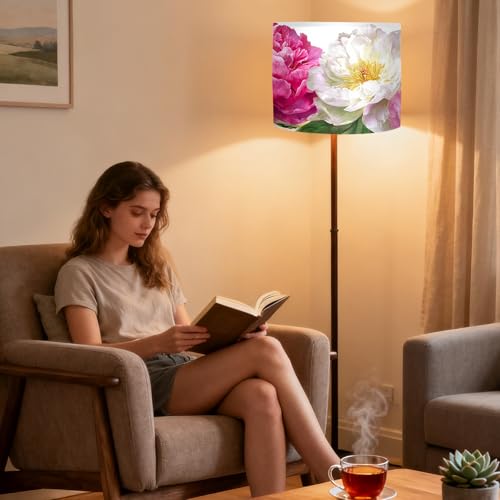 Image of Nuxovilar Lamp Shades Set of 2, 13 inch Top x 13 inch Bottom x 10 inch High (Spider) | Table lamp shades blooming peony flower design bedroom living room elegant space covers (Peony)