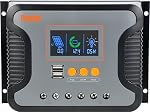 60A Solar Charger Controller 12V 24V 36V 48V Auto, Solar Panel Charge Regulator Paremeter Adjustable LCD Display with Dual USB Load Timer Setting ON/Off Hours