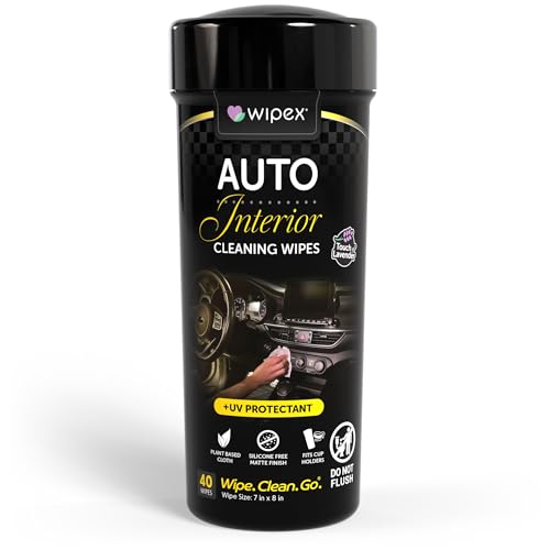 Wipex Auto Interior Car Cleaning Wipes - Plant Based Car Wipes - Lavender Essence, Safe for Vinyl, Rubber, Plastic, Leather, Chrome, Non-Greasy Matte Finish, UV Protectant, 40Ct Car Detailing Supplies