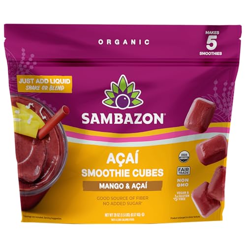 Sambazon Organic Mango & Acai Blenderless Smoothie Cubes, 20 Ounce Bag