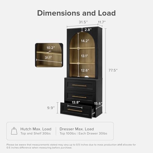 mopio Blake Storage Cabinet with Hutch, Sideboard Buffet Cabinet with Storage, Kitchen Pantry Organizer, Coffee Bar Station, Trophy Display Case with Door & Shelf for Living Room (Black Oak Dresser) - Image 2