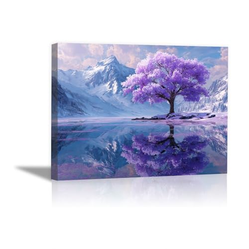 Tableau sur toile paysage cerisier violet pour decorer une chambre lumineuse