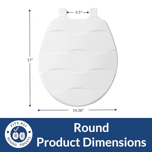 MAYFAIR 33SLOW 000 Sculptured Basket Weave Toilet Seat will Slow Close and Never Loosen, ROUND, Durable Enameled Wood, White