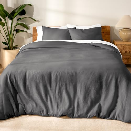 Bare Home 100% European Linen Duvet Cover Set (Twin/Twin XL, Dark Grey)