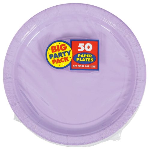 Pacote grande de pratos de papel lavanda | 23 cm | Pacote com 50 | Suprimento para festa