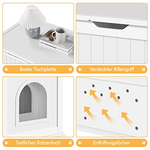 Yaheetech Katzenschrank 95 × 50 × 56 cm Katzenklo katzentoilette XXL mit großem Stauraum, Katzenhaus mit Einzeltür Katzenmöbel Haustier Hunde, Weiß