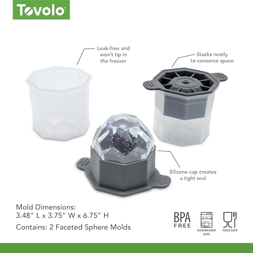 Tovolo Faceted Sphere Ice Mold 2 Pack Food Grade Stackable Slow Melting DIY Ice Ball For Cocktail Whiskey, Ice Mold Faceted Sphere BPA Free Large Ice Ball Maker for Bourbon Old Fashioned Cocktails - Thumbnail 4