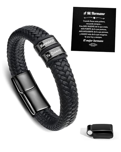 TERRISHE Pulseira homem presente para filho, irmão, marido, amigo, pai, tio, avô, dia dos namorados dia do pai presentes, pulseira de couro trançado para homem gravado aniversário Natal presente