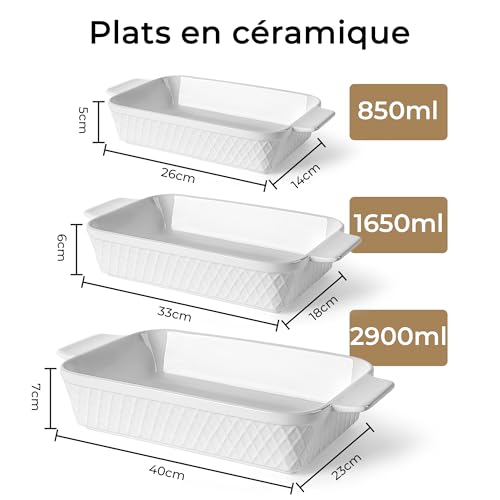 Plat à gratin céramique MIAMIO Ensemble rectangulaire de 3 pièces pour four - 3