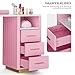 Paddie Beauty Manicure Table with Storage Drawers, Nail Desk for Nail Tech Acetone Resistant with Wrist Rest, Beauty Salon Workstation with Golden Base(Pink&Marble)