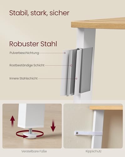 VASAGLE Eckregal, Bücherregal mit 5 Ebenen, Leiterregal, Aufbewahrungsregal, Pflanzenregal für Wohnzimmer, Industrial-Design, mit Stahlrahmen, natureichenfarben-mattweiß LLS035Y01