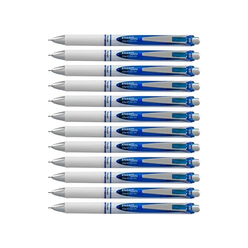 Pentel EnerGel Pearl RTX Retractable Liquid Gel Pen, (0.5mm), Fine Line, Needle Tip, Blue Ink, Box of 12 (BLN75PW-C)
