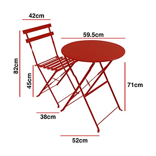 Woodside Outdoor Garden Patio Folding Table & Chair Bistro Set, Powder Coated Steel, 6 Colours Available - Image 5