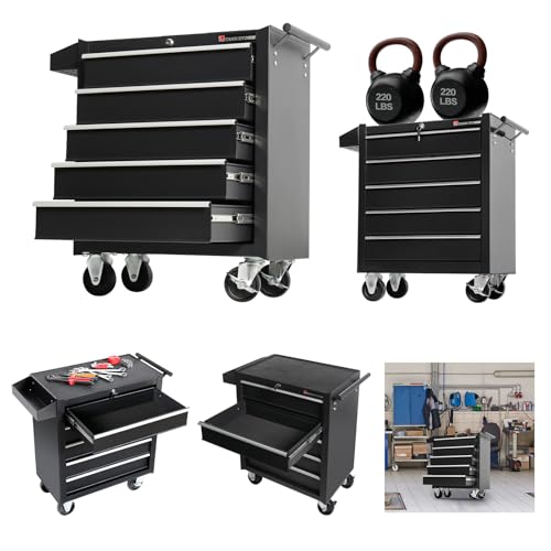 TANKSTORM Tool Chest Heavy Duty Cart Steel Rolling Tool Box 5 Drawer Cart (TZ35-BK)