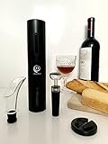 Set de Sacacorchos Eléctrico Negro de Pilas. Kit Incluye Abridor de Vino, Tapón de Vacío y Cortacápsulas