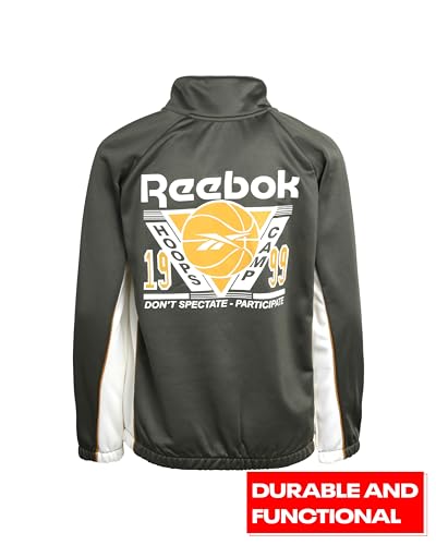 Reebok Jaqueta esportiva para meninos – Moletom de treino de tricô com zíper completo – Jaqueta de m