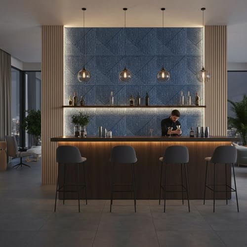 Image of Kayra Decor PVC Panel for Wall - Fluted Design Electric Blue Color 19.7 inch x 19.7 inch (Pack of 40) - Covers 107.80 Sq. Ft.