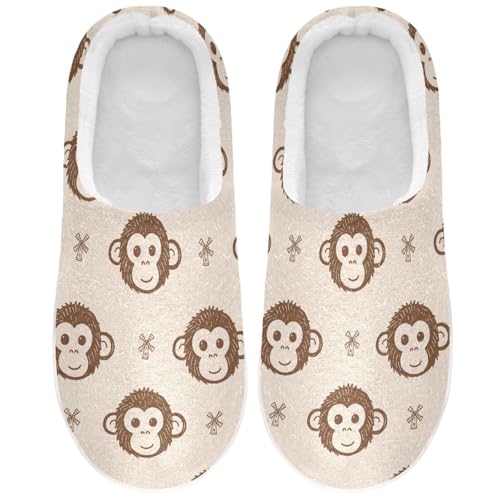 Soft Cute Monkey Yellow House Slippers for Woman Men,Fuzzy Slippers Cozy Memory Foam House Shoes Gifts for Women Men Size 14/15 2301320