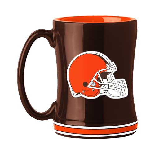 FANMATS NFL Cleveland Browns 14 oz Relief Coffee Mug — 14 Fluid Ounces | Ceramic | Sculpted 3D Logo | Team Color | Great Gift