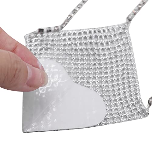 Image of ZGMYC Sparkly Rhinestones Metal Chain Nipple Cover with Tassel, Reusable Adhesive Pasties Sexy Bra Body Chain