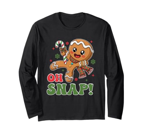 Retro Oh Snap Gingerbread Man Funny Christmas Xmas Men Women Long Sleeve T-Shirt