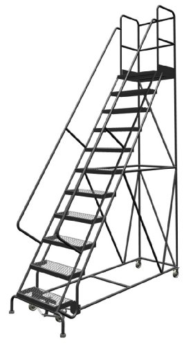 Image of Tri-Arc KDSR111242-D2 11-Step 20 inch Deep Top Steel Rolling Industrial & Warehouse Ladder with Handrails, 24 inch Wide Grip Strut Tread