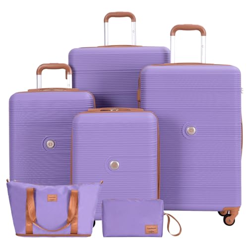 Image of Travelhouse 4 Piece Luggage Sets with Spinner Wheels, Hardshell ABS 6 peice Suitcase Set with Tsa Lock, Lightweight Hardside Travel Suitcases with Waterproof Duffle Bag for Men Women (PURPLE)