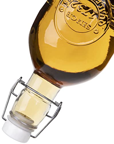 Nicunom 4 Pack Flip Top Glass Bottle, 40 Oz. / 1.2 Liter Clear Glass Pitcher Swing Top Brewing Bottle With Stopper For Beverages, Oils, Kombucha, Beer, Kiefer, Water, Soda, Airtight Seal & Metal Clamp #TOP4