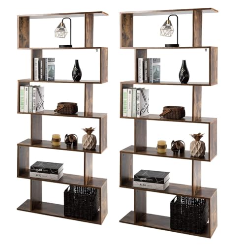 Tangkula 6-Tier Geometric Bookcase, Modern S-Shaped Storage Display Bookshelf for