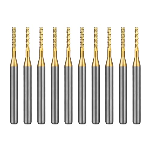 Image of Tools 10Pcs 1.4mm TiN Coating Solid Carbide End Mill Engraving Milling Cutter CNC Router Bits for PCB Machine, 1 /8 inch Shank 1BOX