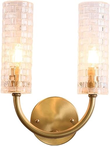 MYUYEE Postlight Luxury Crystal Wall Lamp, Double Head E14 Bracket Light, European Style Simple All Copper Wall Washer,Chaner Lamp