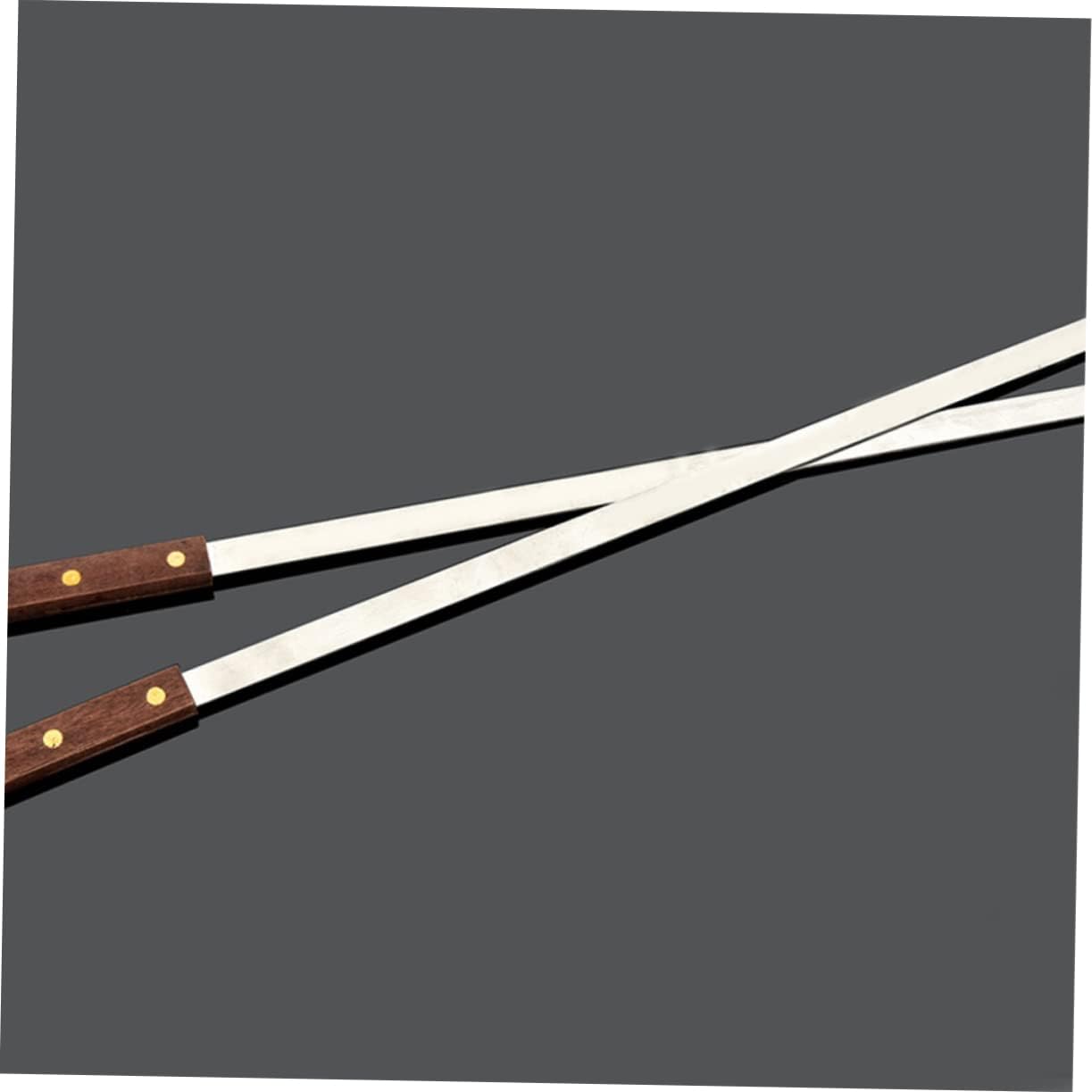 5pcs Reusable Bbq Skewers Stainless Steel Flat Skewers Kebab Sticks Wooden Handle for Outdoor Bbq