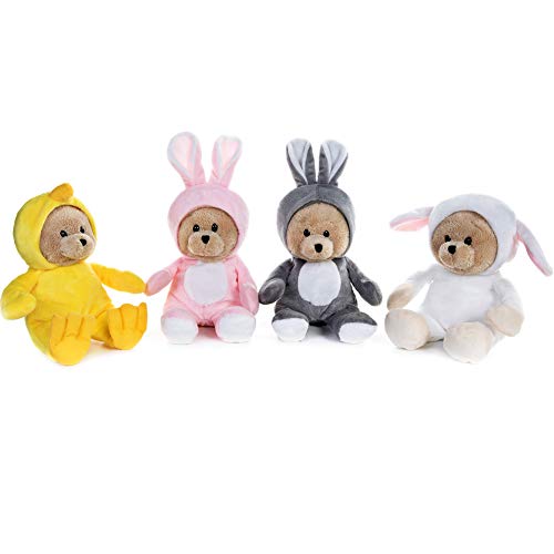 My Oli 7" Plush Teddy Bears Pack Of 4 Stuffed Costumed Bears: Bunny, Sheep, And Chicken With Fliptable Hats Stuffed Animal Toy Gifts For Babies Kids Boys Girls #TOP4