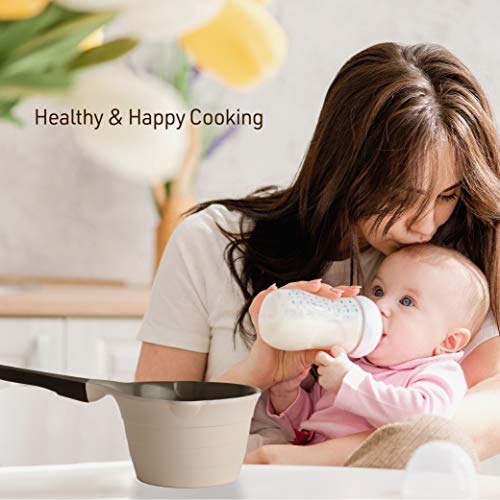 Neoflam 1Qt Saucepan Butter Warmer Milk Boiling|Melting Pot, Ecolon Healthy Ceramic Nonstick Coating Pfoa-Free, 2 Pour Spouts, Dishwasher Safe, Ivory #TOP3