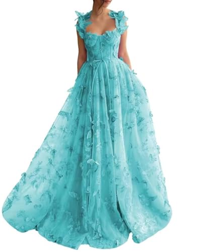 Elegant 3D Butterfly Long Prom Dresses for Women 2025 Tulle Lace Applique  Formal Wedding Cocktail Evening Party Ball Gown for Teens at Amazon Women's  Clothing store