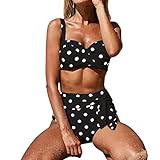 Womens High Waisted Bikini Sets Vintage Polka Dot Push Up Swimsuit Two Piece Tummy Control Padding Bathing Suit Black